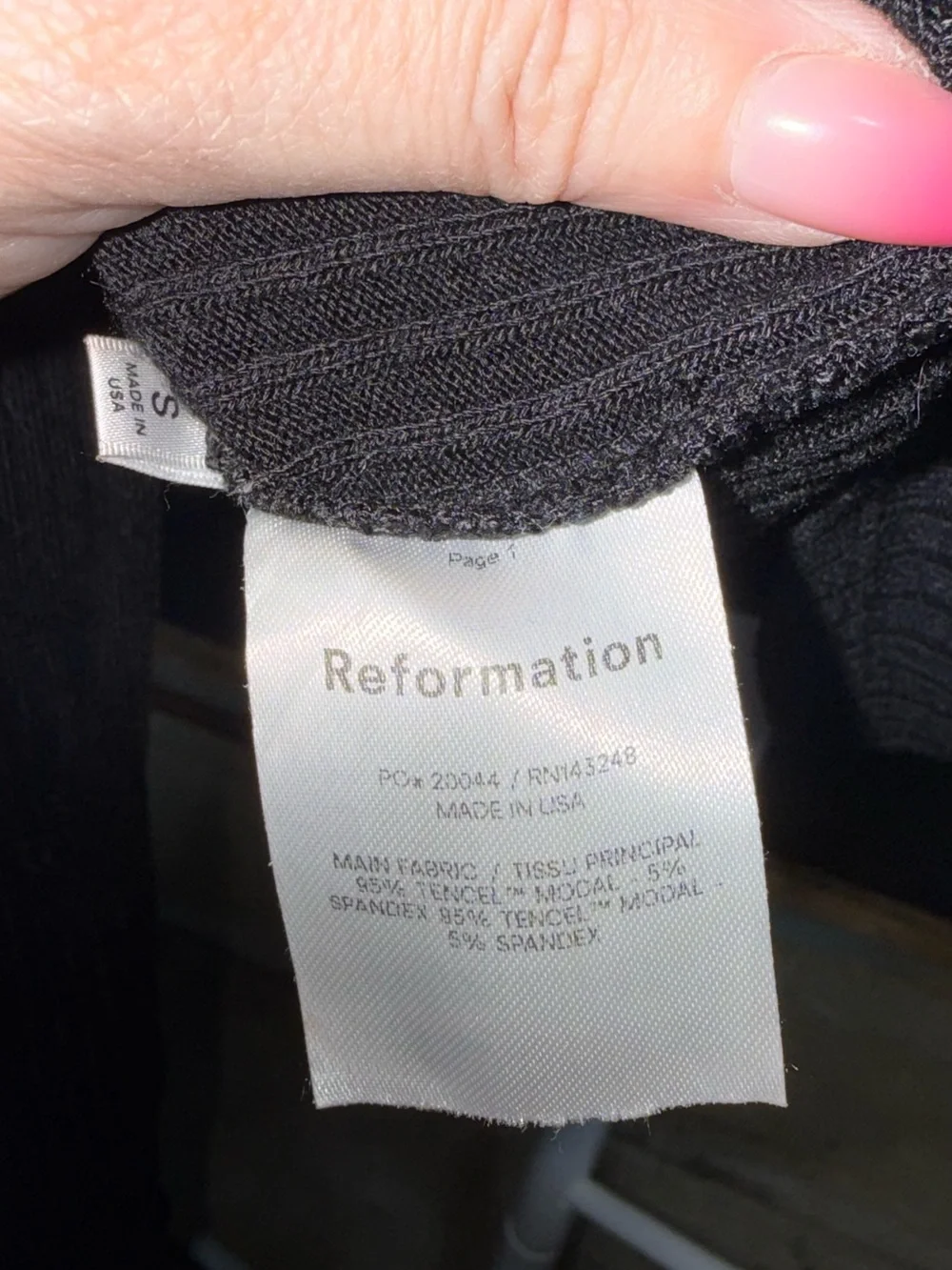 Reformation Black Ribbed Long-Sleeve Crop Top Small